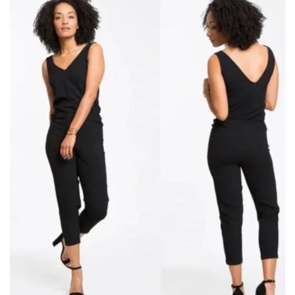 Marine Layer Alexa Crepe Jumpsuit Women's Sz S Black Elastic Waist V Neck Casual - Picture 9 of 9